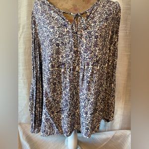 Women's Lavender Floral Tie-Neck Long Sleeve Top